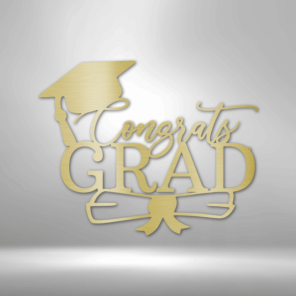 Congrats Grad Cap Steel Sign Laser Cut Powder Coated Home & Office Metal Wall De